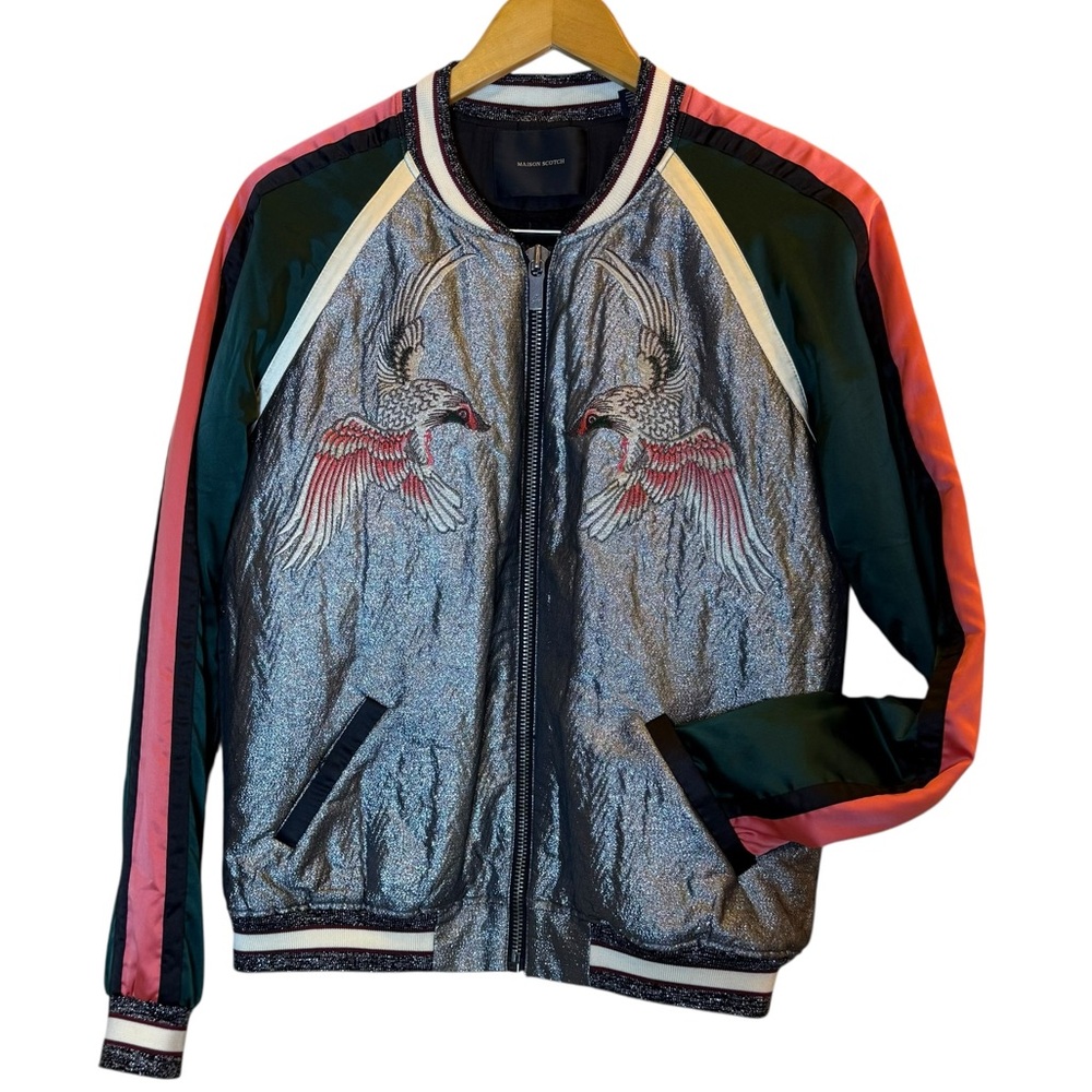 Scotch & Soda Metallic Embroidered Japanese Style Souvenir Bomber Jacket sz M/L